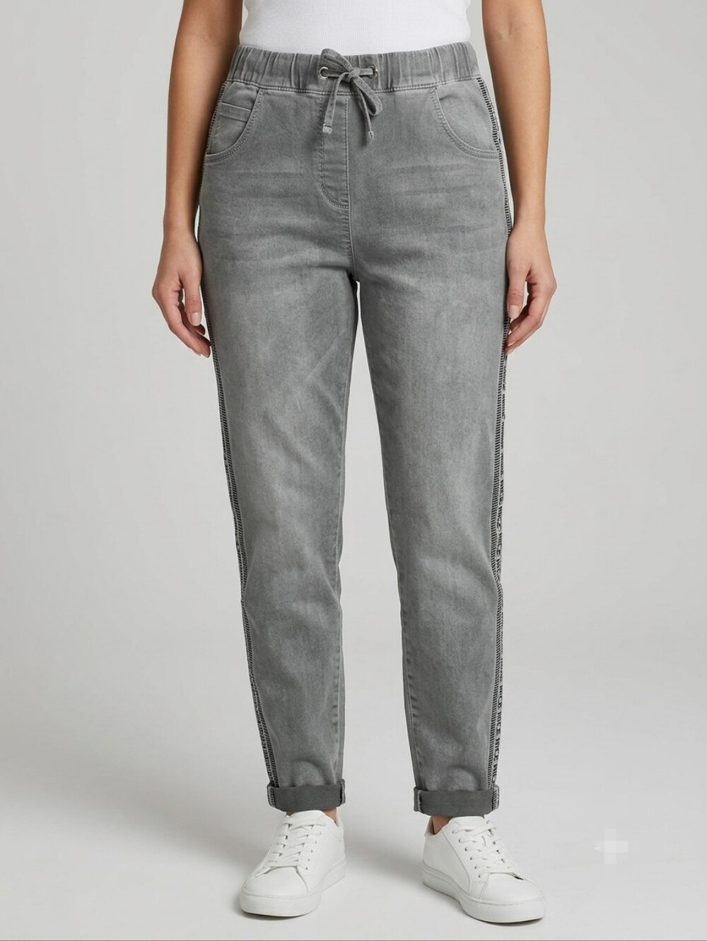 Zabaione Grey Jogger-Style Jeans with Side Print Tape - Picture 2 of 9
